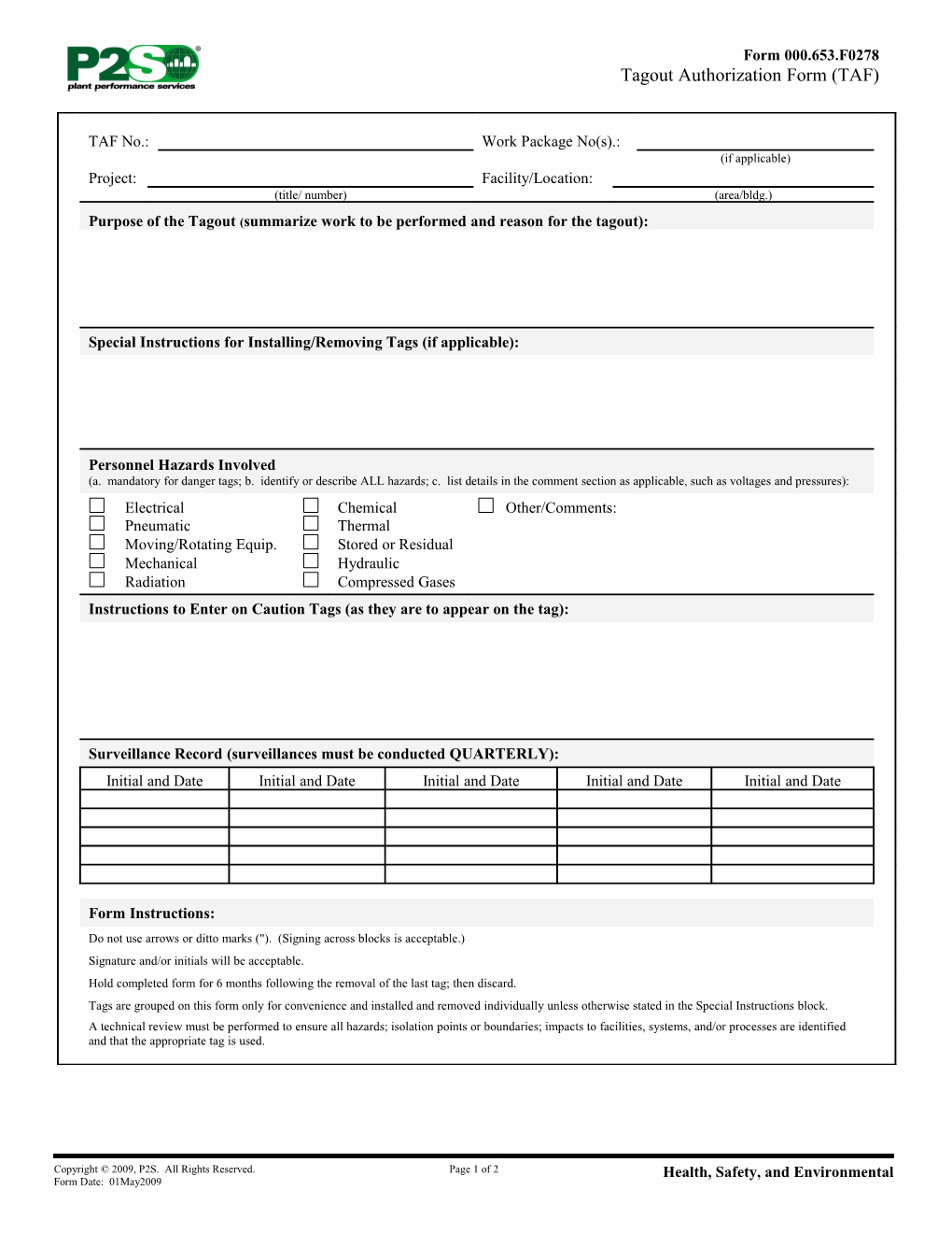 Tagout Authorization Form (TAF)