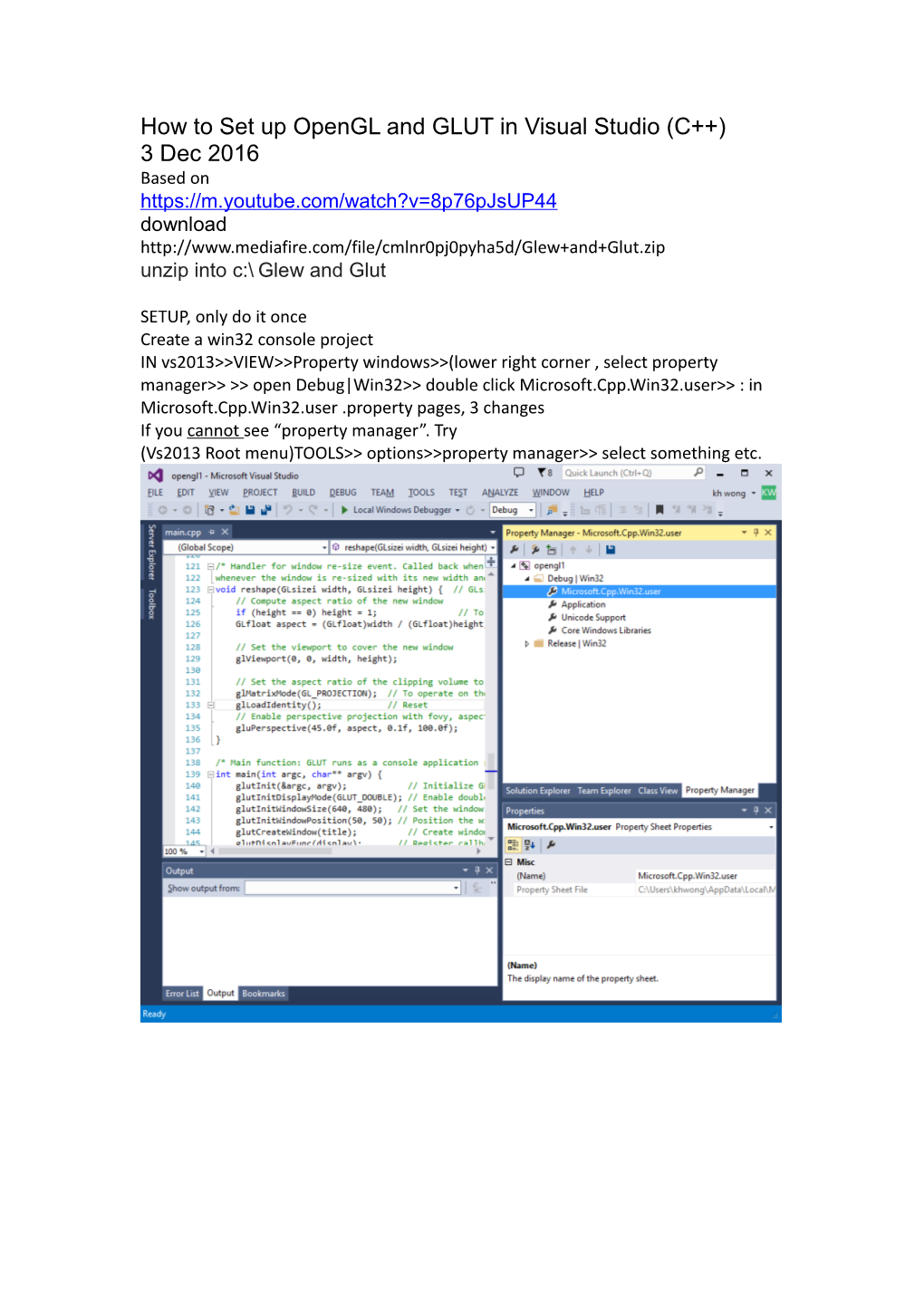 How to Set up Opengl and GLUT in Visual Studio (C )