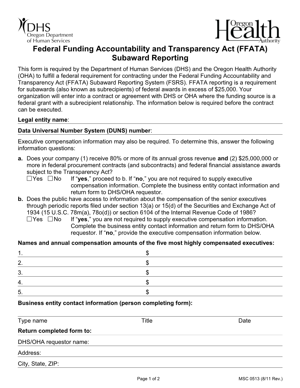 Federal Funding Accountability and Transparency Act (FFATA)