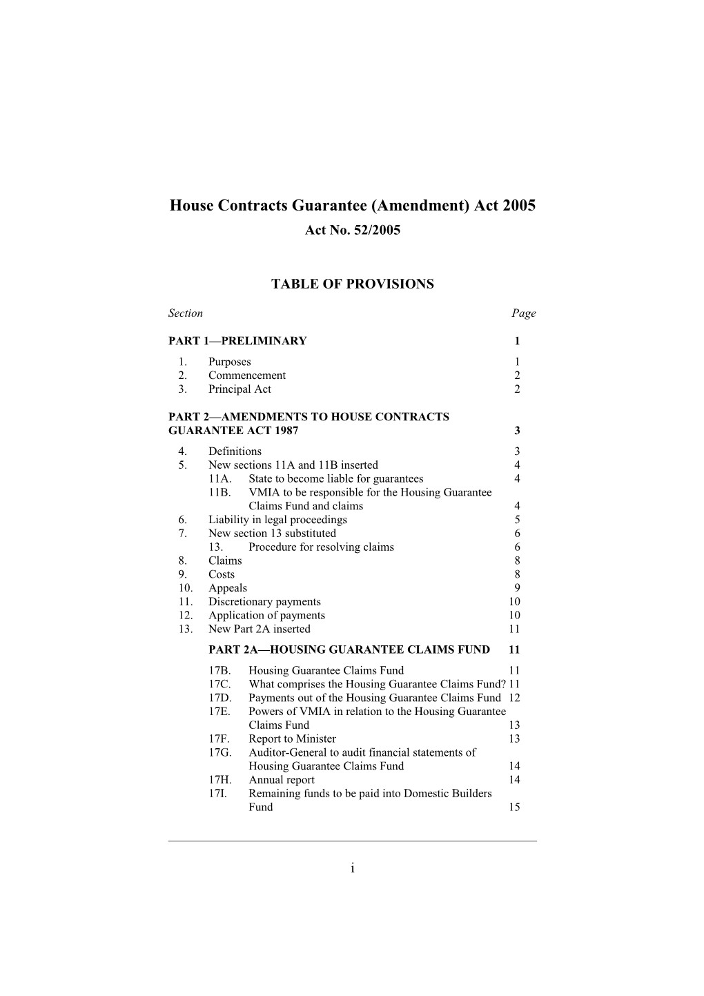 House Contracts Guarantee (Amendment) Act 2005