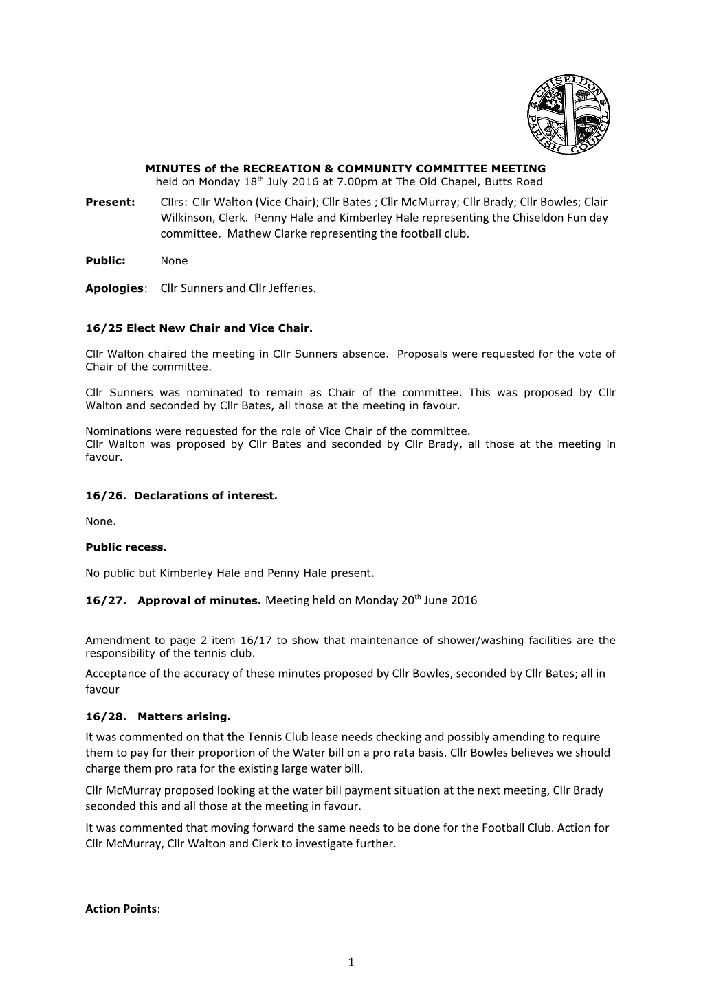 MINUTES of the RECREATION & COMMUNITY COMMITTEE MEETING