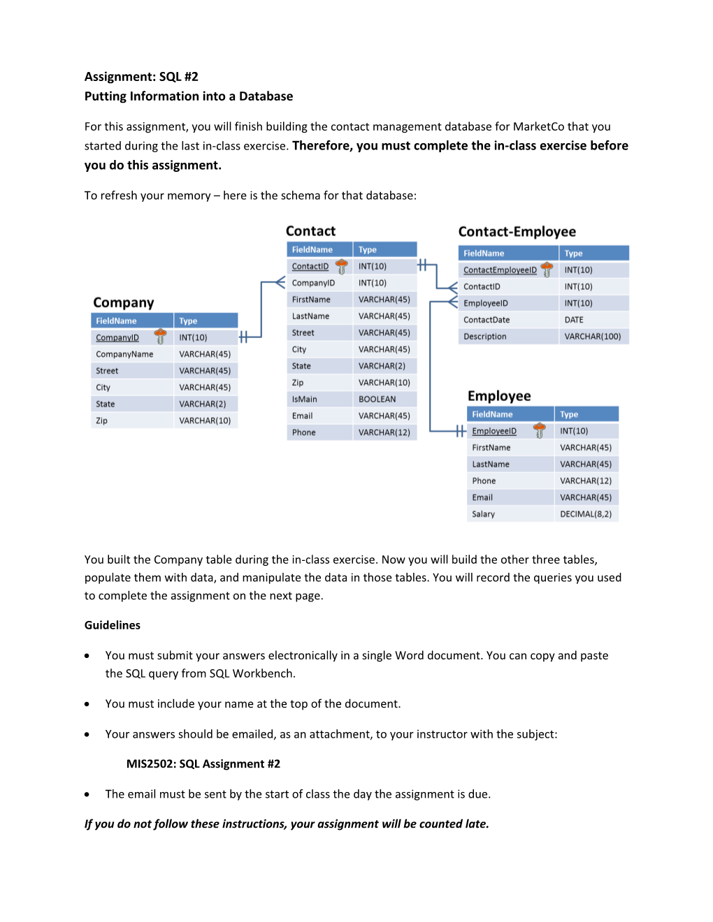 Assignment: SQL #2 Putting Information Into a Database