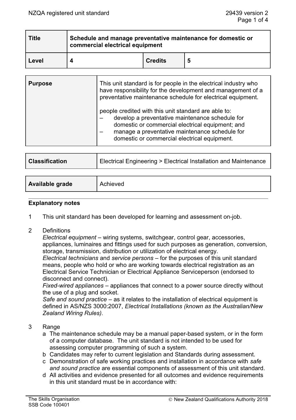 29439 Schedule and Manage Preventative Maintenance for Domestic Or Commercial Electrical