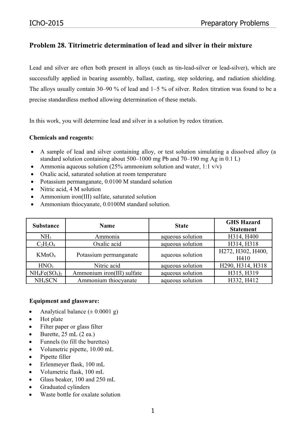 Problem 28. Titrimetric Determination of Lead and Silver in Their Mixture