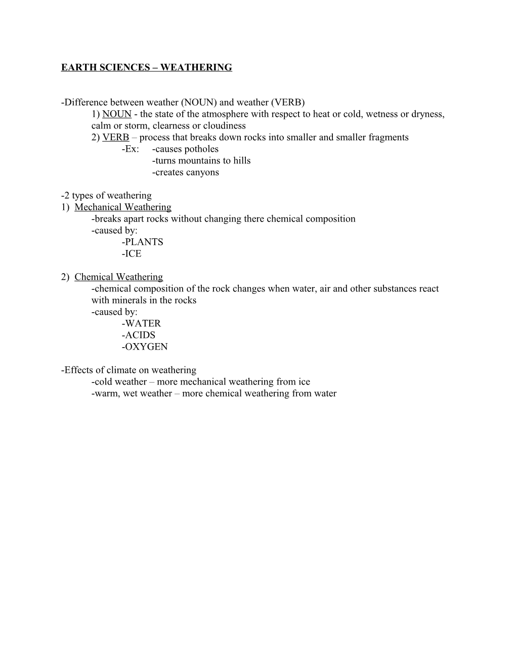 Earth Sciences Weathering