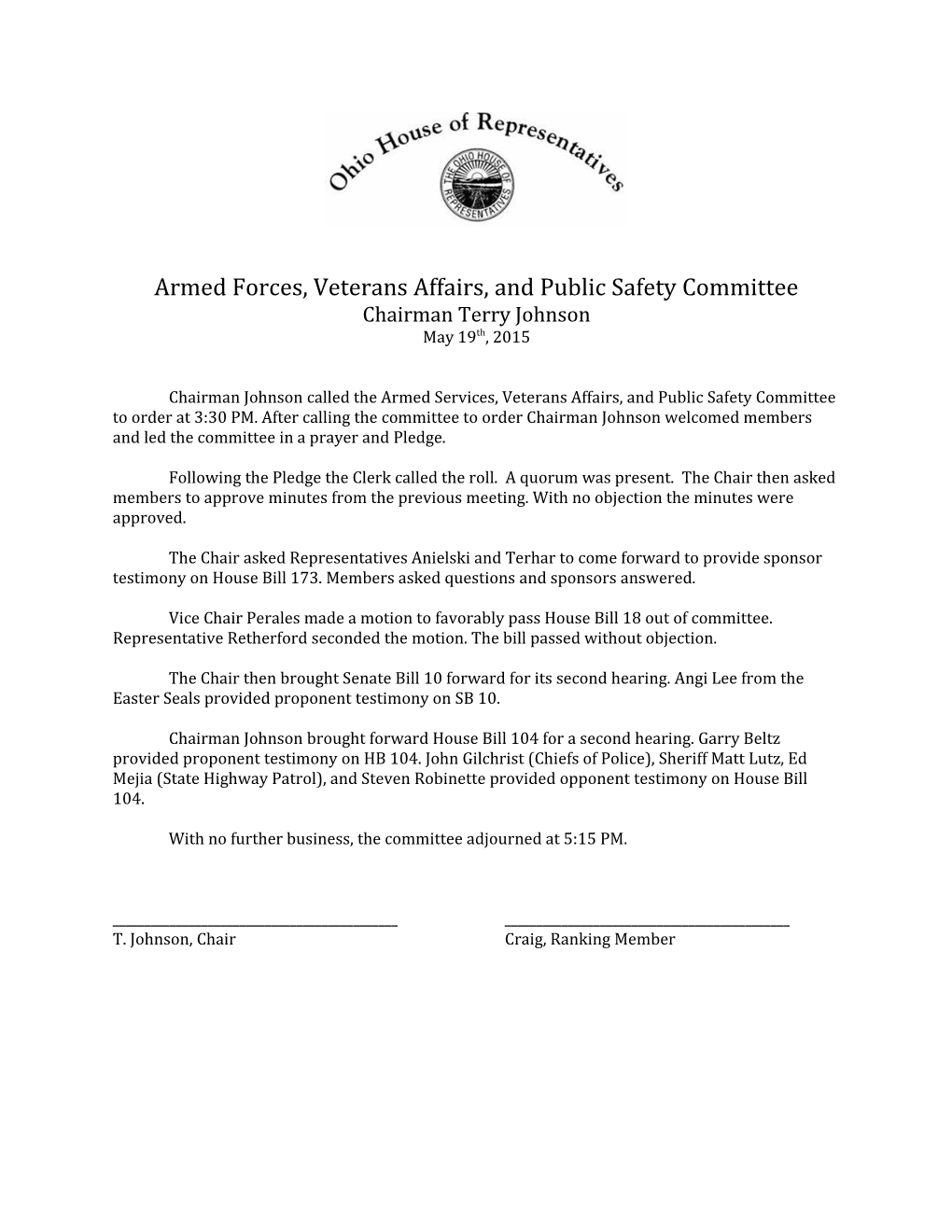 Armed Forces, Veterans Affairs, and Public Safety Committee