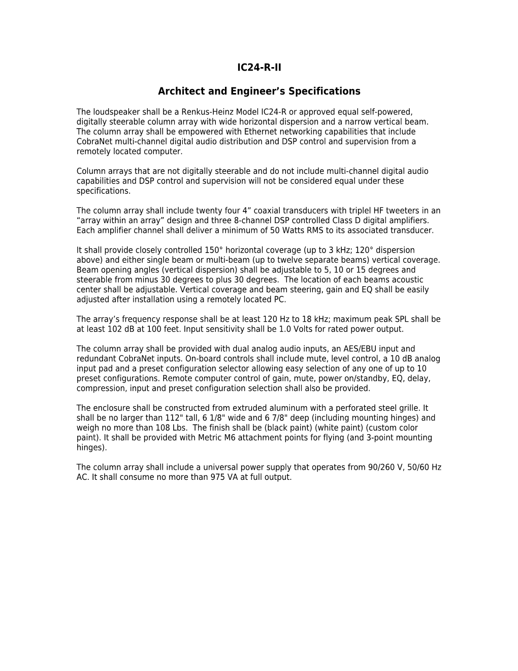 Architect and Engineer S Specifications