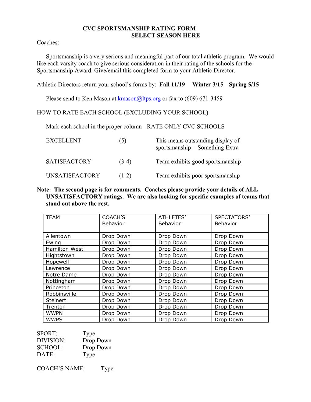 Cvc Conference Sportsmanship Rating Form