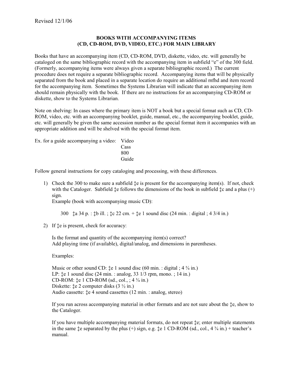 Procedures for Books with Accompanying Items