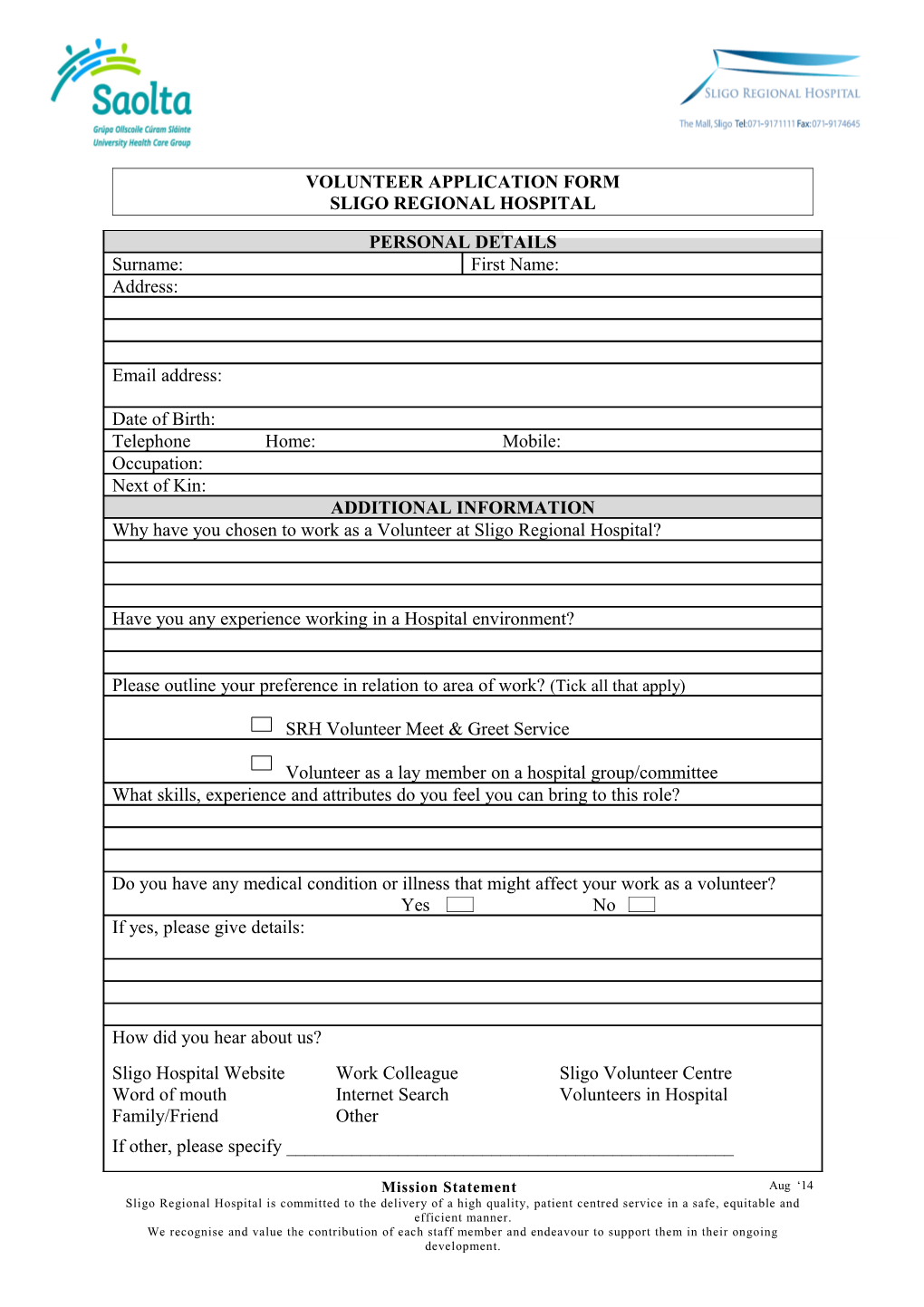 Volunteer Application Form s19