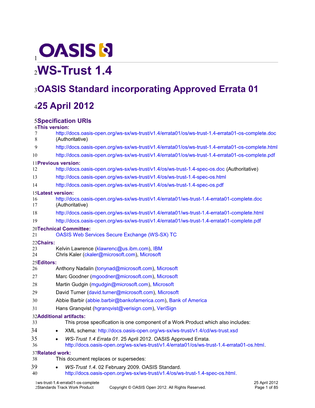 OASIS Standard Incorporating Approved Errata 01