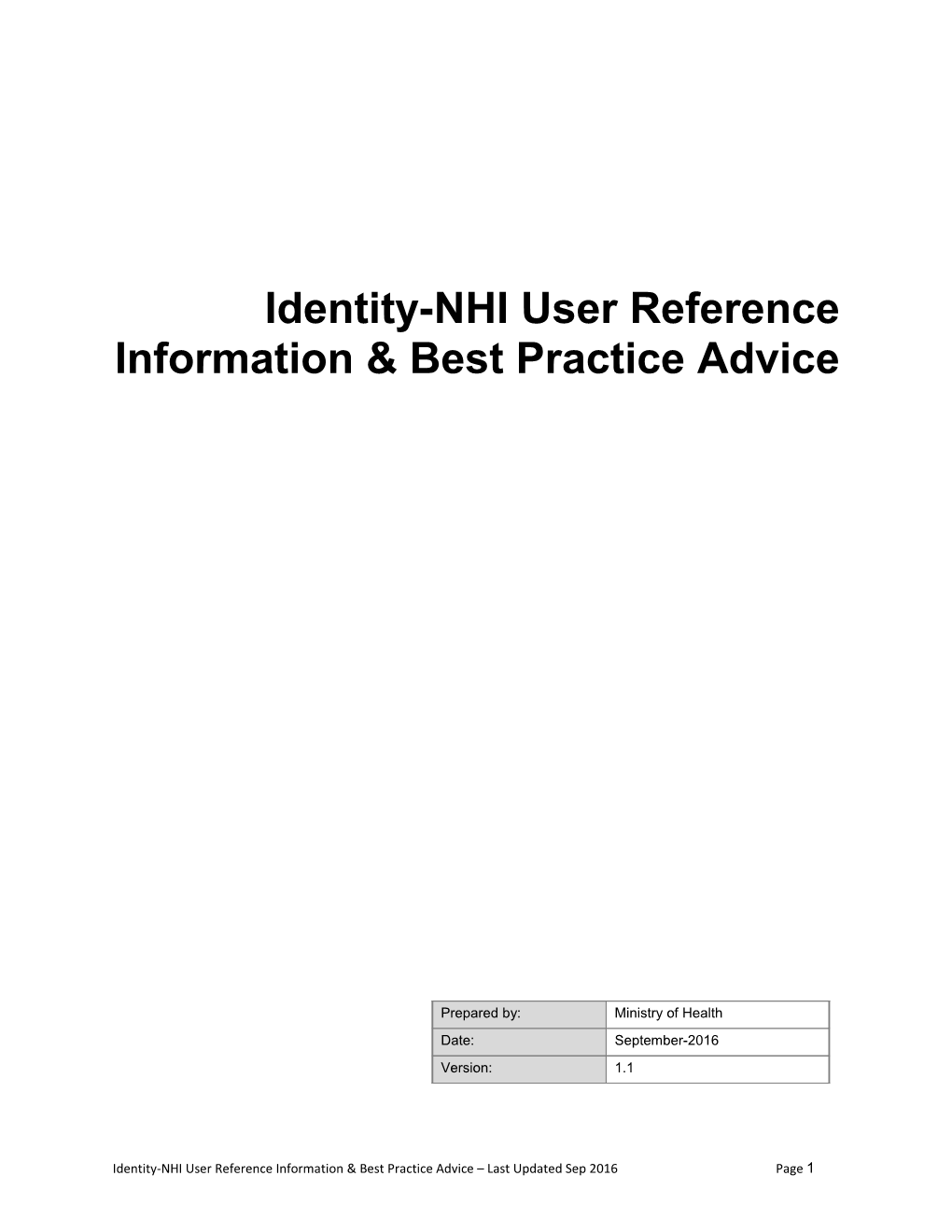 Identity-NHI User Reference Information & Best Practice Advice