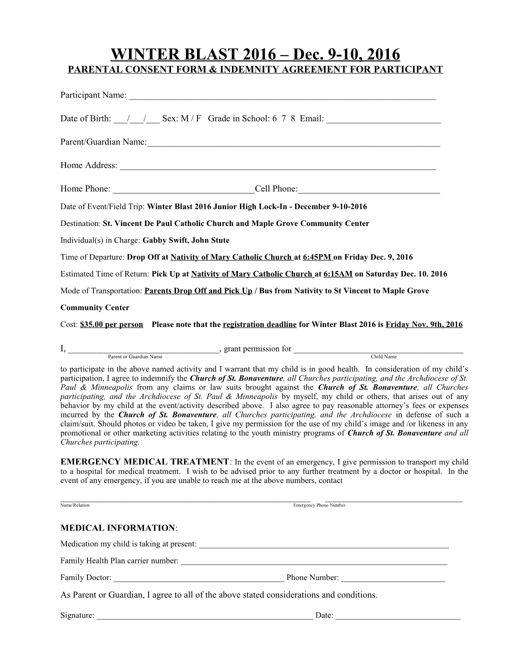 Parental Consent Form & Indemnity Agreement for Participant s1