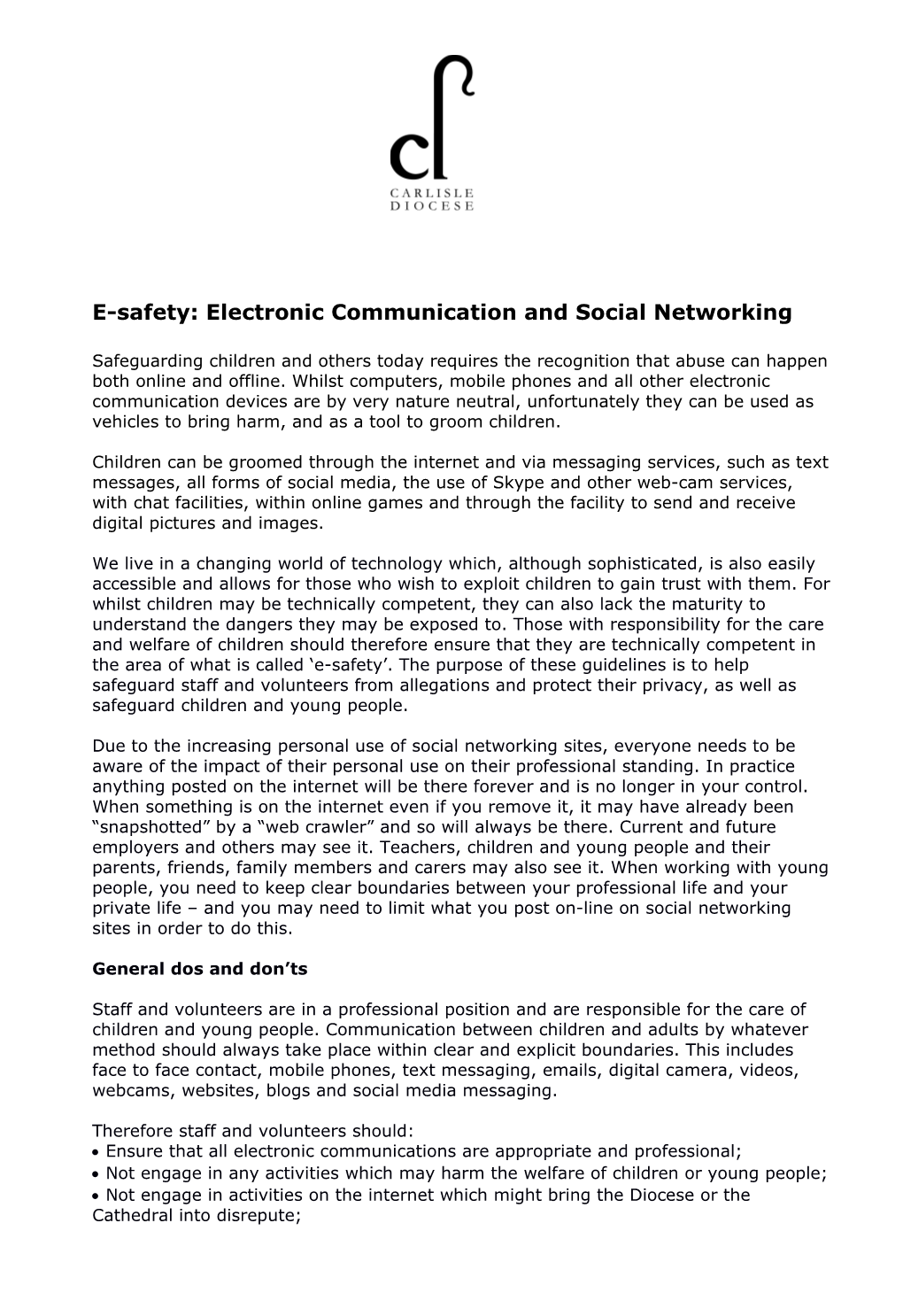 E-Safety: Electronic Communication and Social Networking