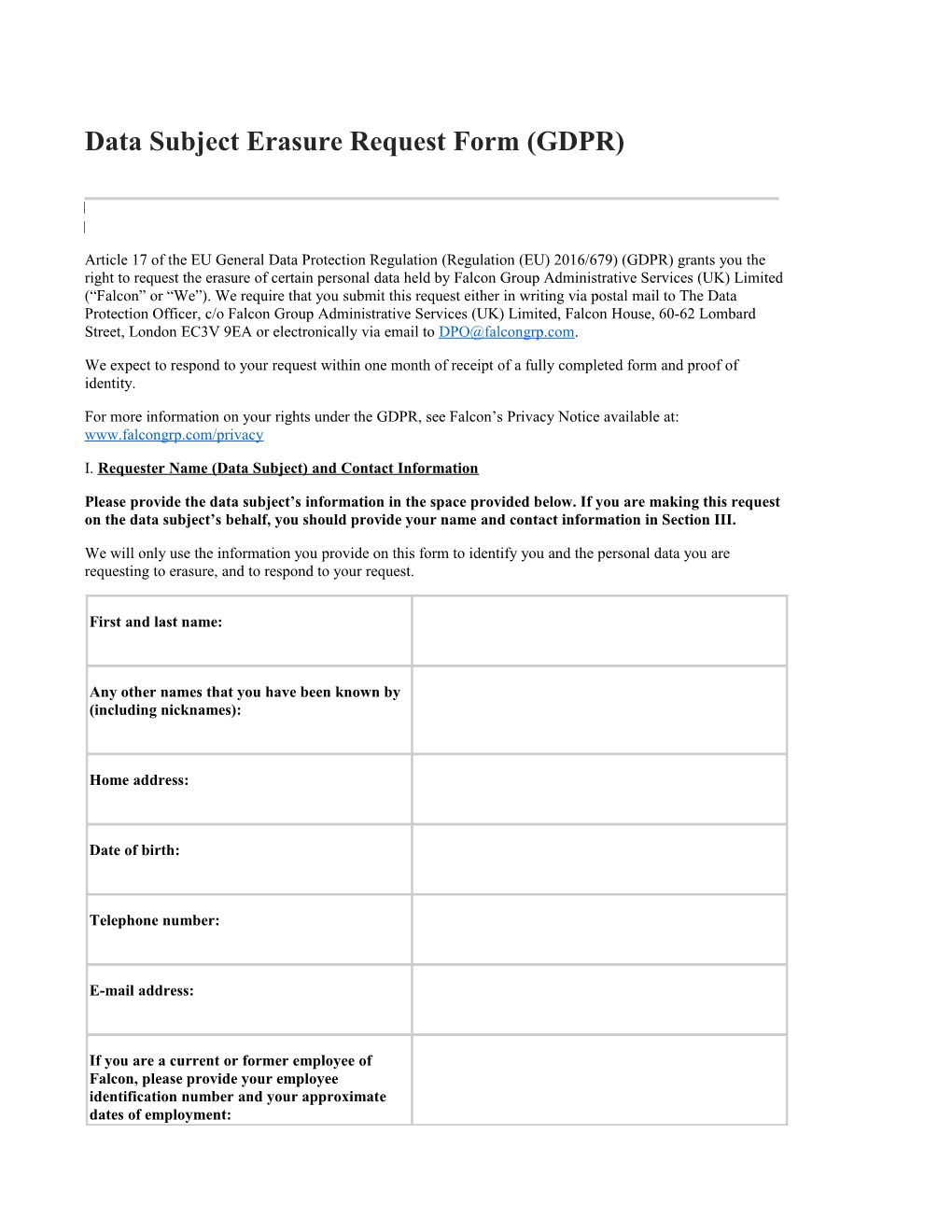 Data Subject Erasure Request Form (GDPR)