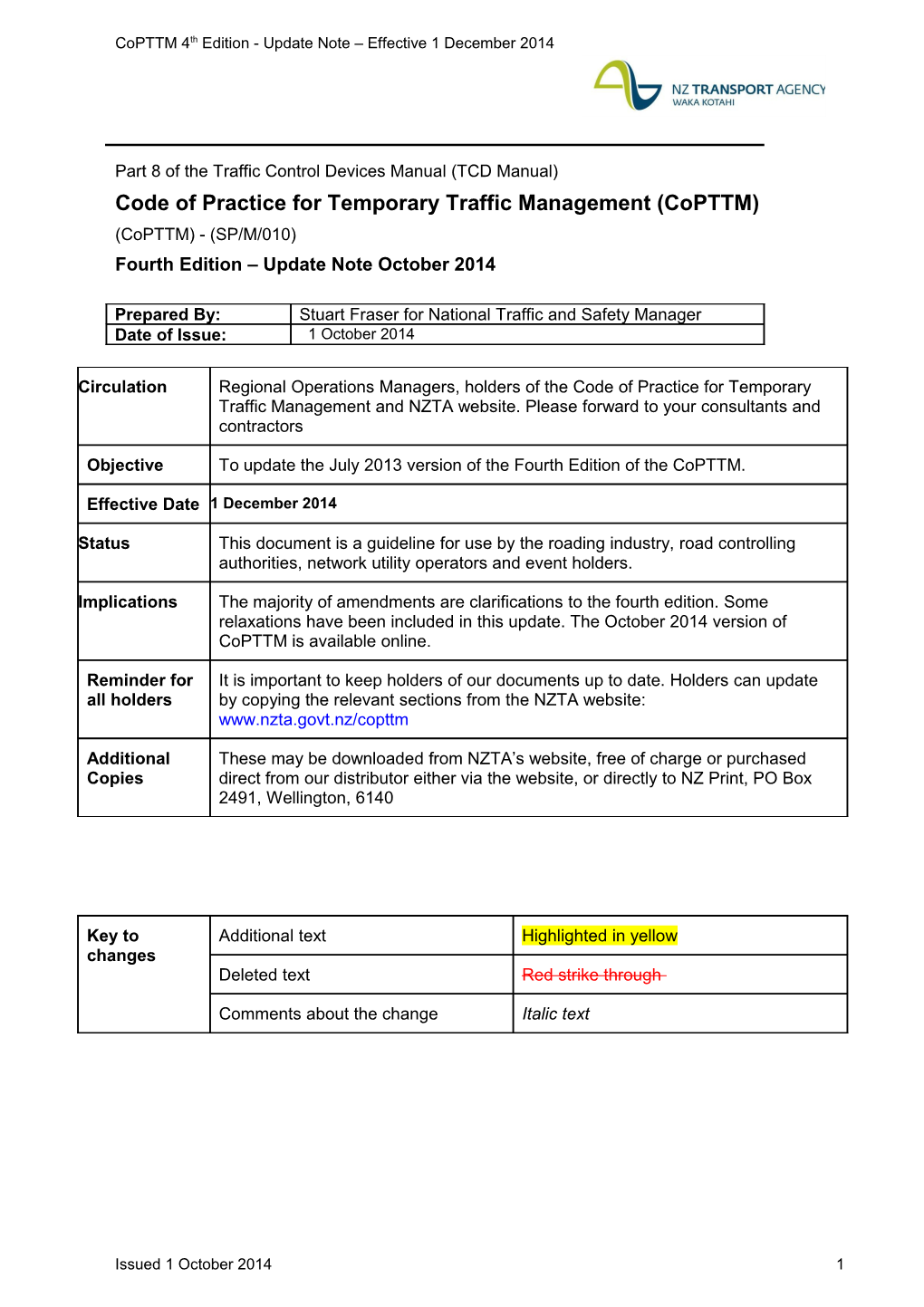 Code of Practice for Temporary Traffic Management (Copttm)