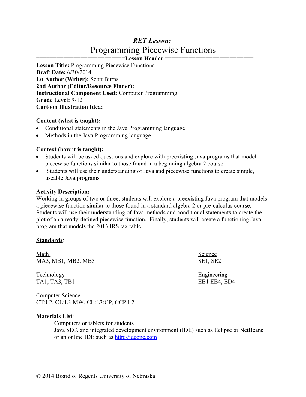 Lesson Title: Programming Piecewise Functions