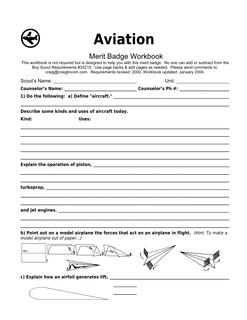 Aviation P. 5 Merit Badge Workbook Scout's Name: ______