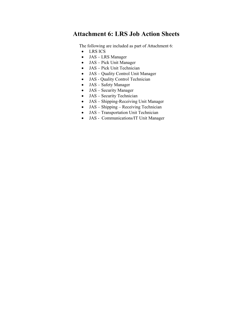 Attachment 6: LRS Job Action Sheets