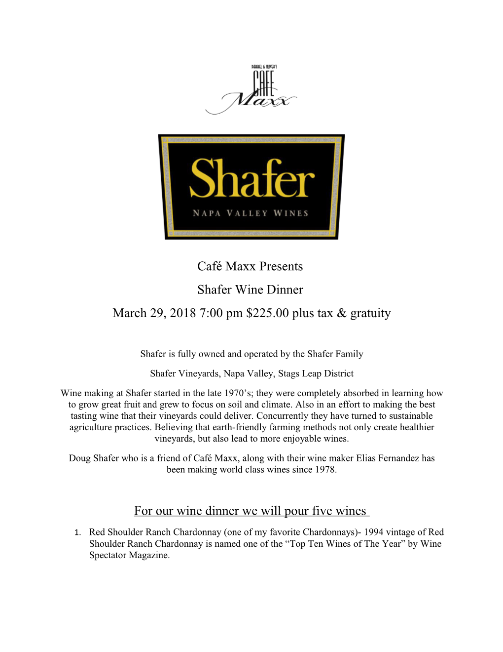 Shafer Is Fully Owned and Operated by the Shafer Family