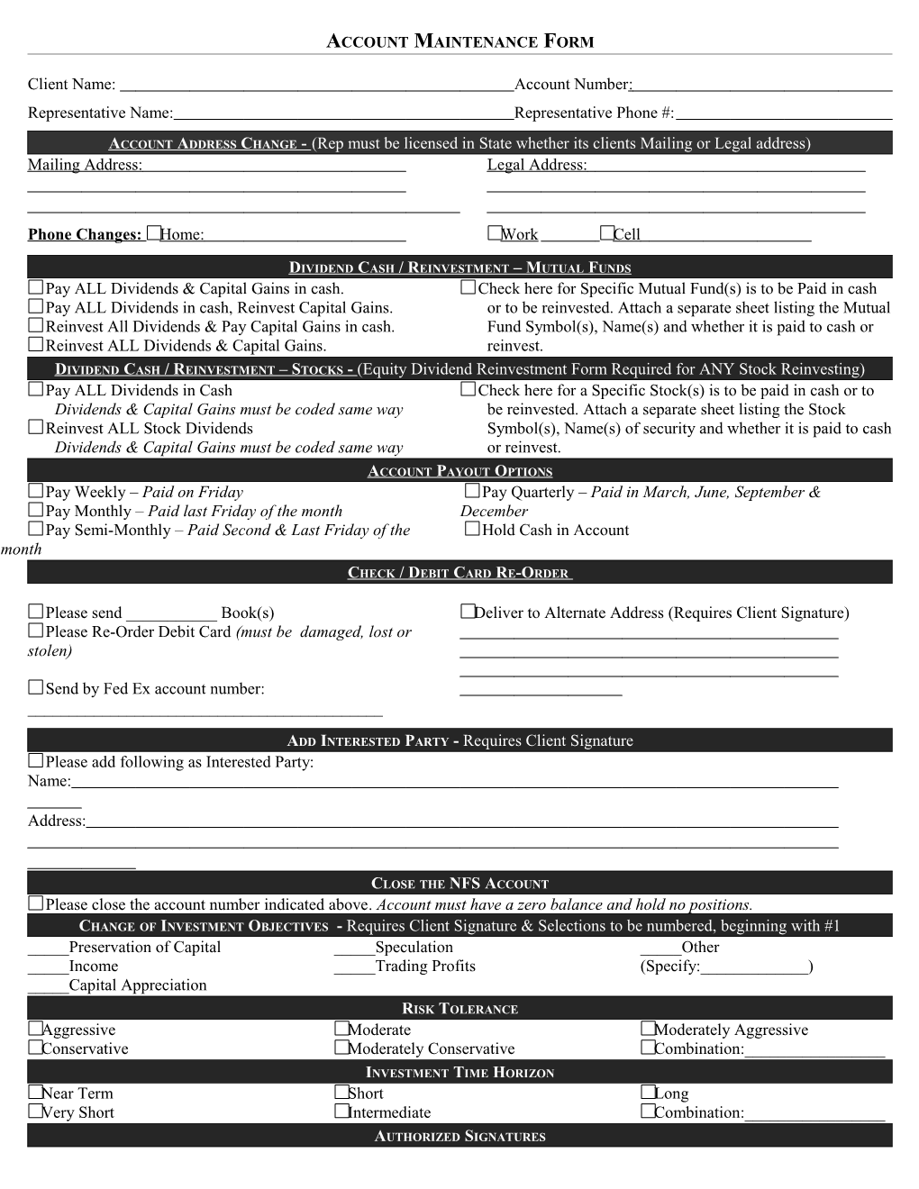 Account Maintenance Form