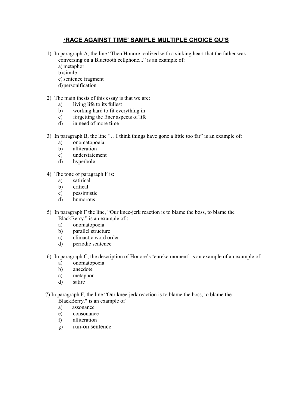 Listening to the Patient Sample Multiple Choice Qu S