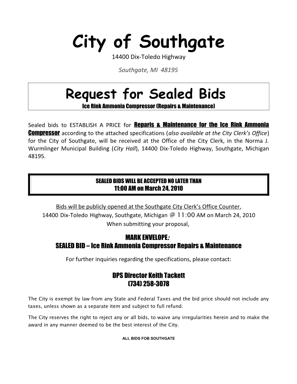 Request for Sealed Bids