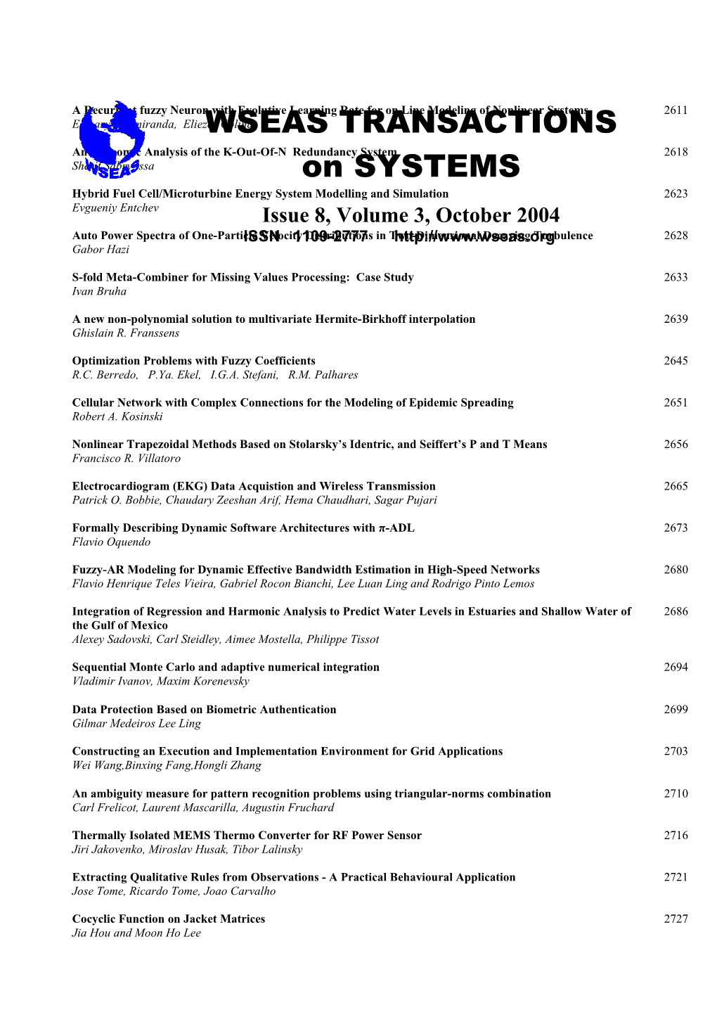 WSEAS Trans. on SYSTEMS, October 2004