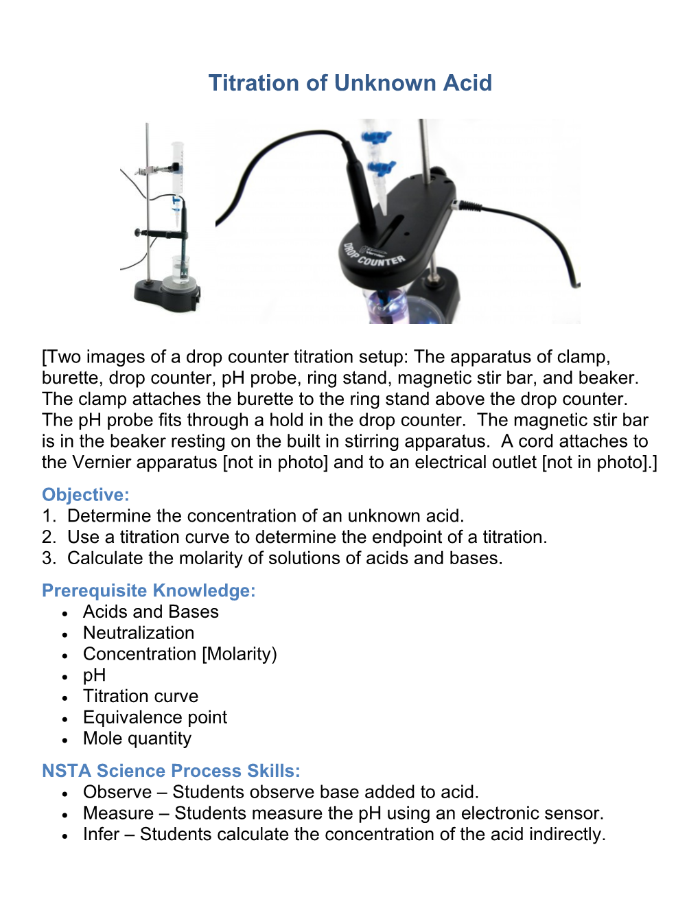 Titration of Unknown Acid