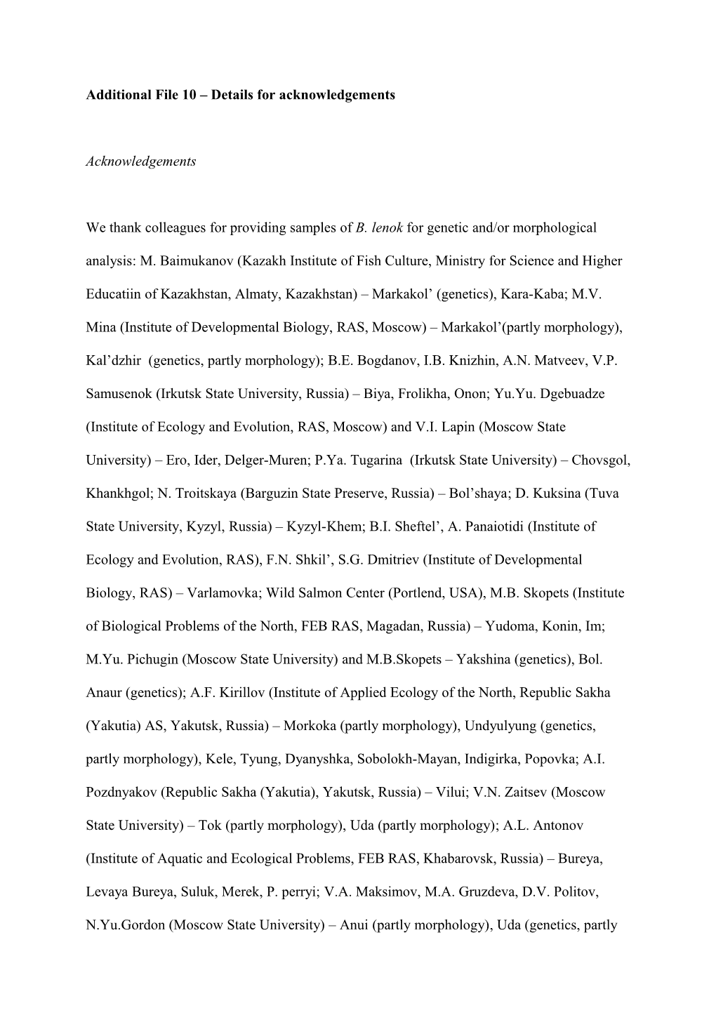 Additional File 8 Details for Acknowledgements