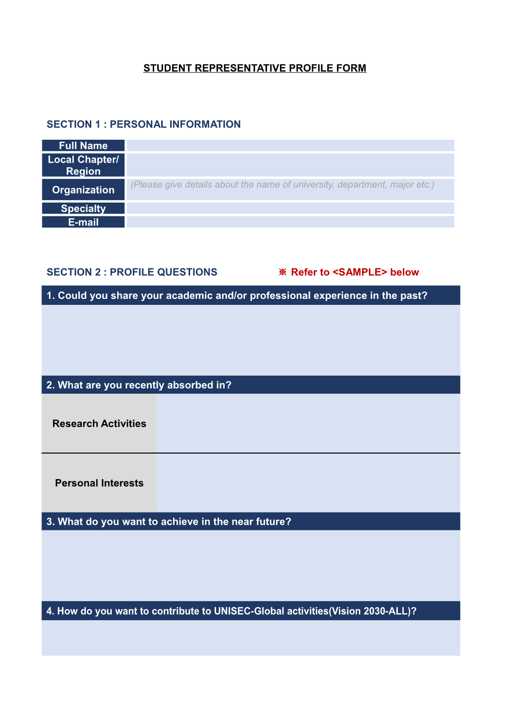 Student Representative Profile Form