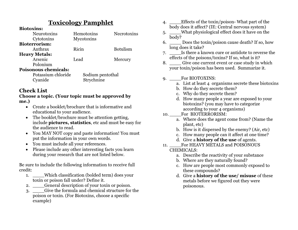 Toxins and Poisons Power Point Presentation Project