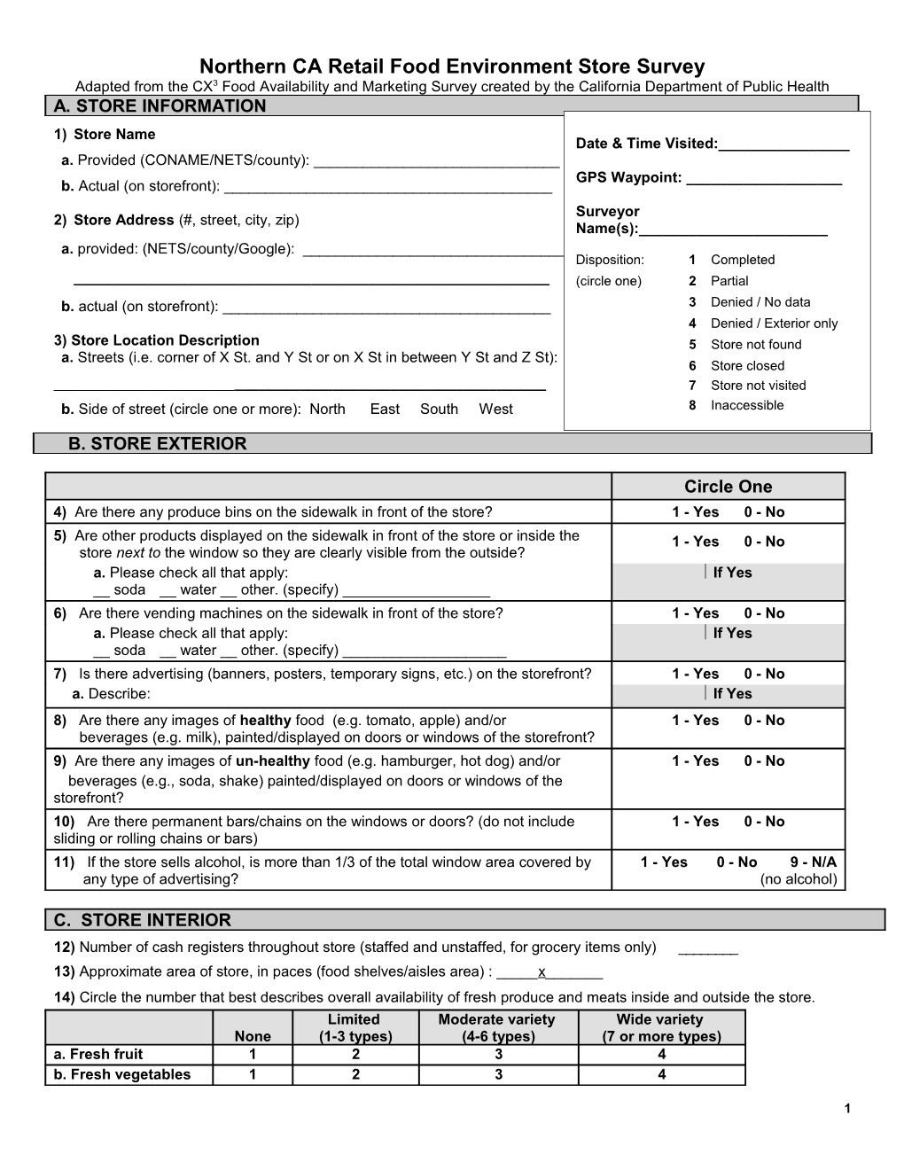 Appendix. Northern CA Retail Food Environment Store Survey