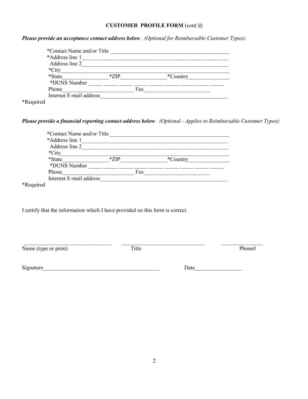 Customer Profile Form