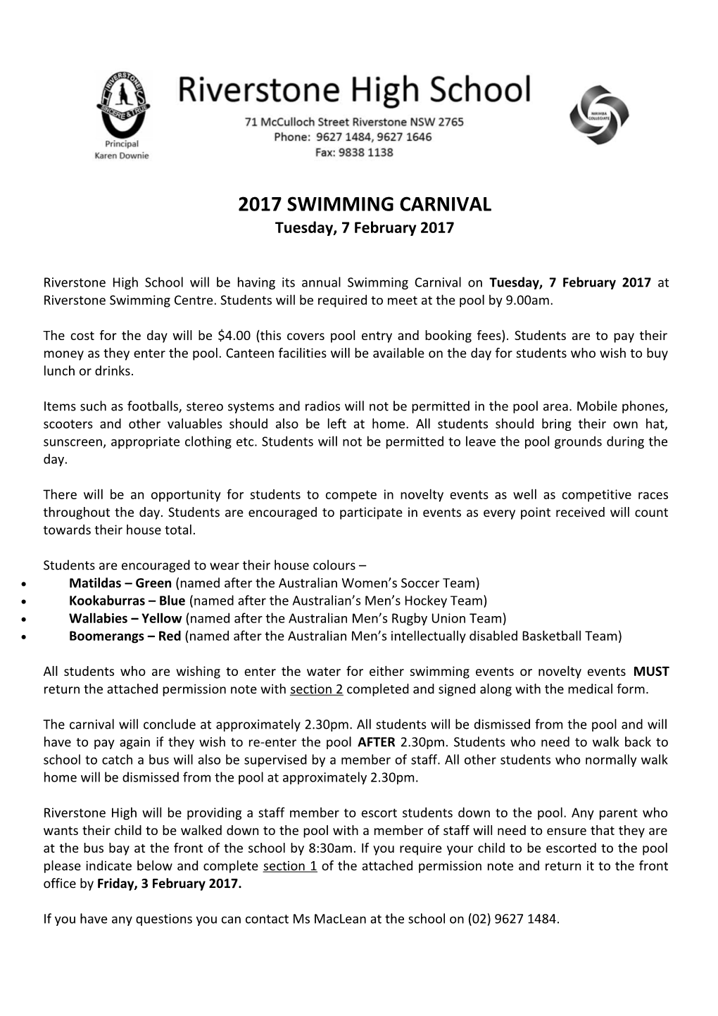 2017 Swimming Carnival
