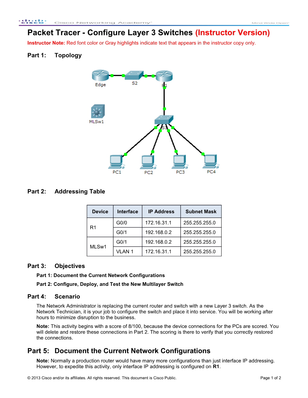 Packet Tracer - Configure Layer 3 Switches