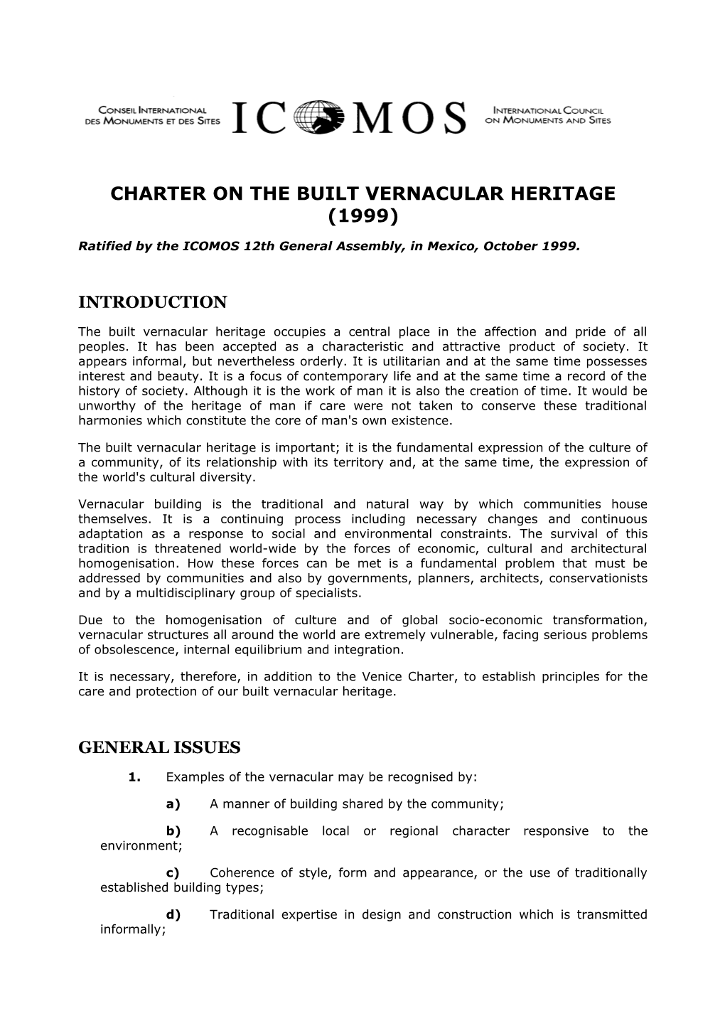 Charter on the Built Vernacular Heritage