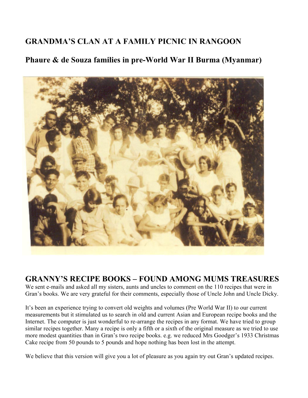 Phaure & De Souza Families in Pre-World War II Burma (Myanmar)