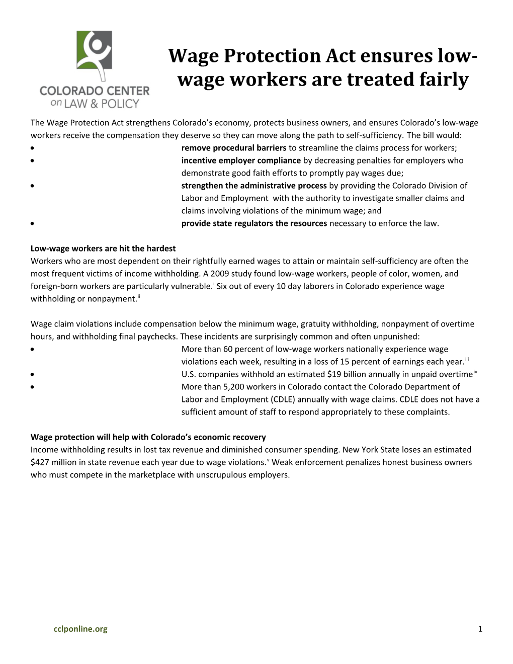 Wage Protection Act Ensures Low-Wage Workers Are Treated Fairly