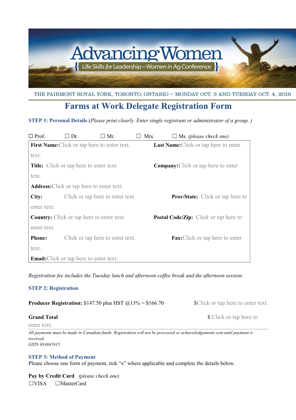 Farms at Work Delegate Registration Form