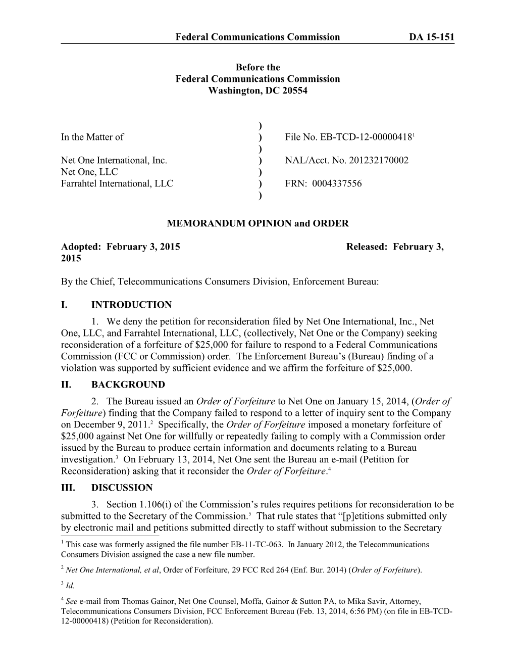 MEMORANDUM OPINION and ORDER s31