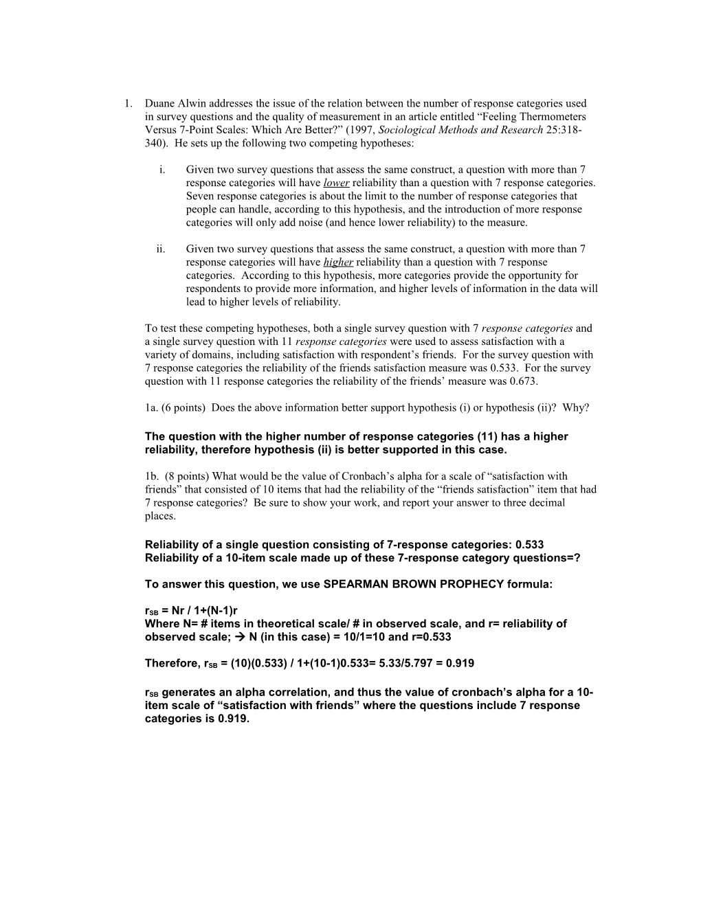 1. Duane Alwin Addresses the Issue of the Relation Between the Number of Response Categories