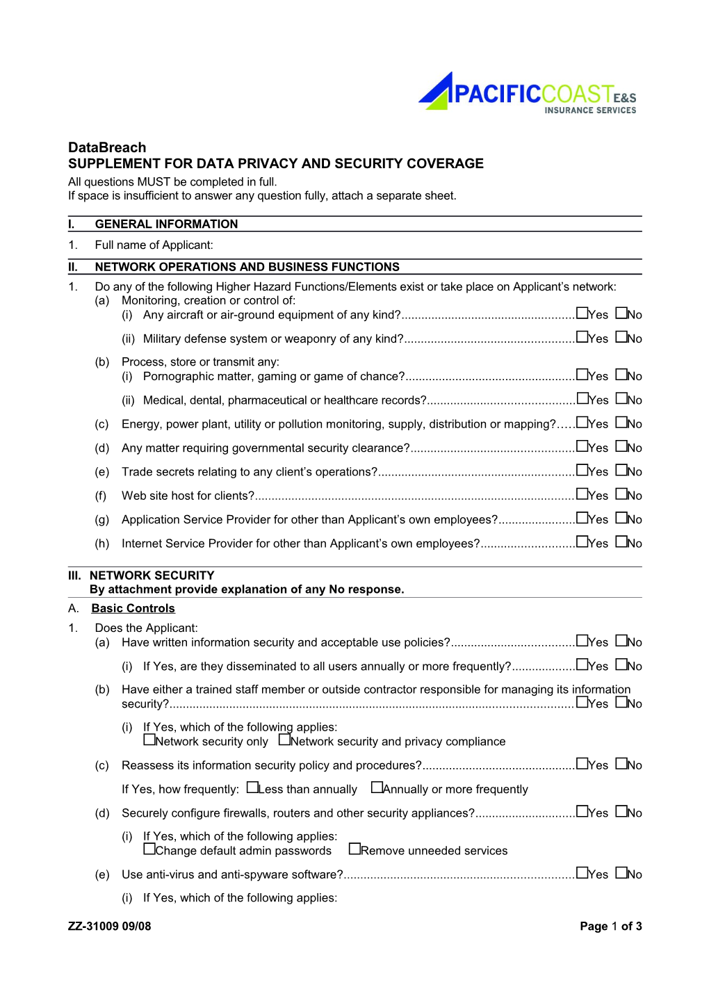 Supplement for Data Privacy and Security Coverage