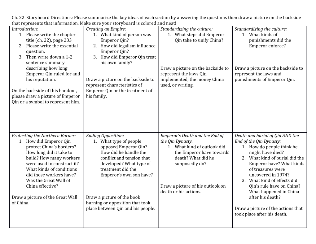 Ch. 22 Storyboard Directions: Please Summarize the Key Ideas of Each Section by Answering