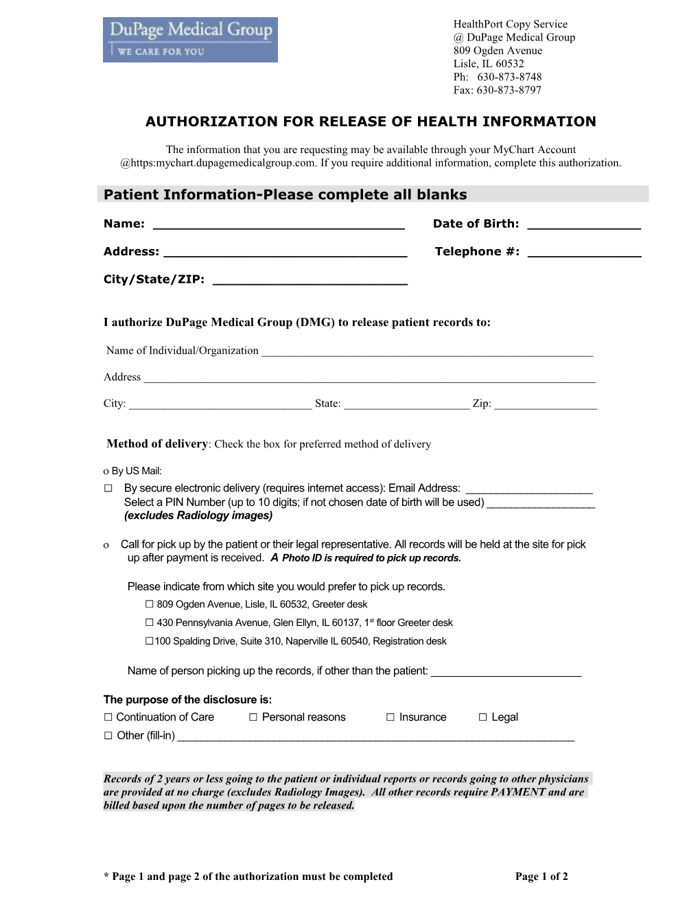 Authorization for Release of Health Information