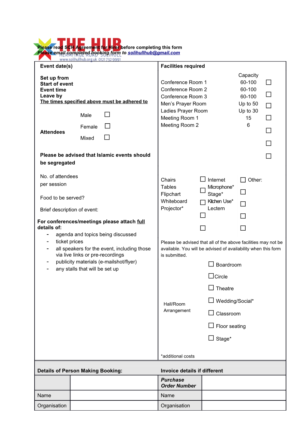 Please Read SCH Agreement for Hirer Before Completing This Form