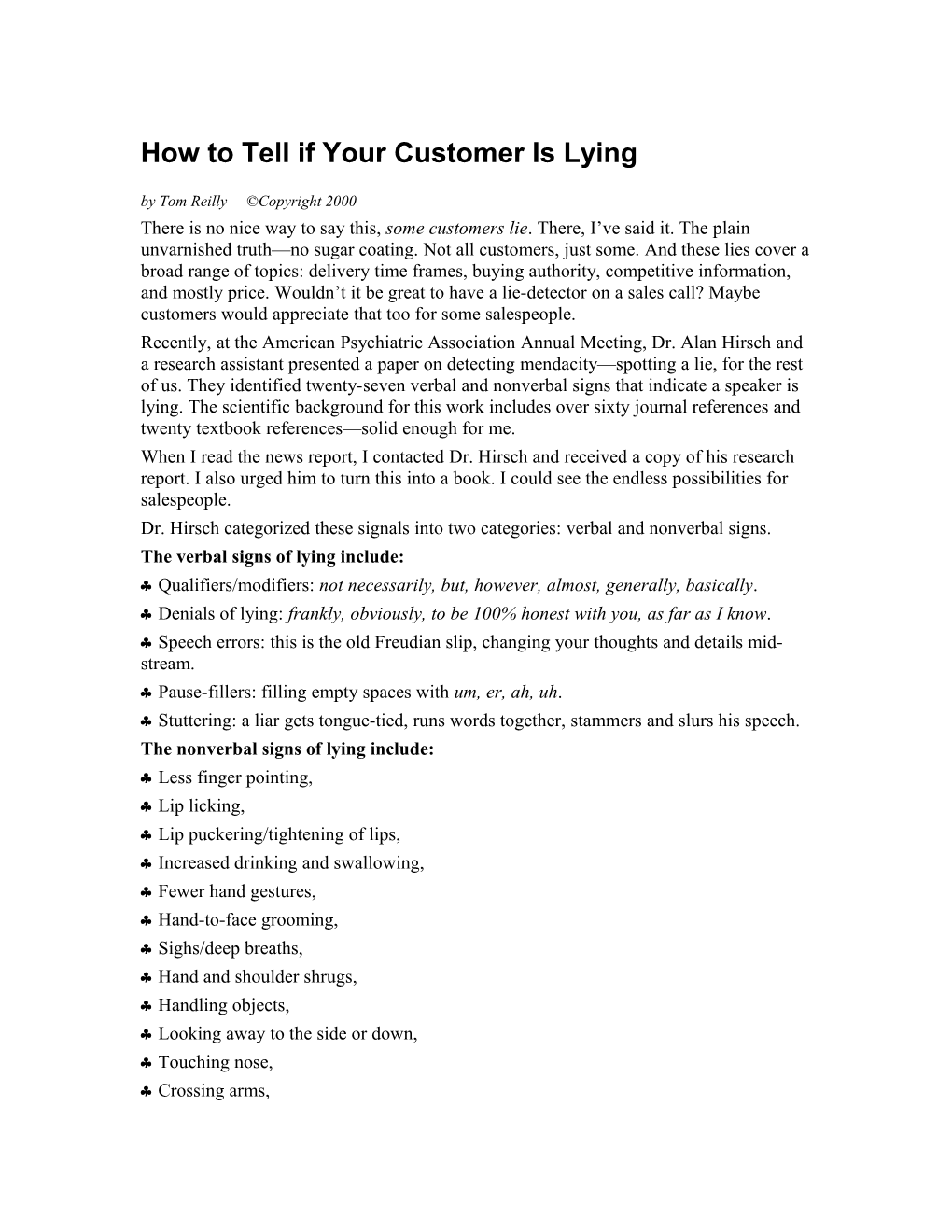 How to Tell If Your Customer Is Lying