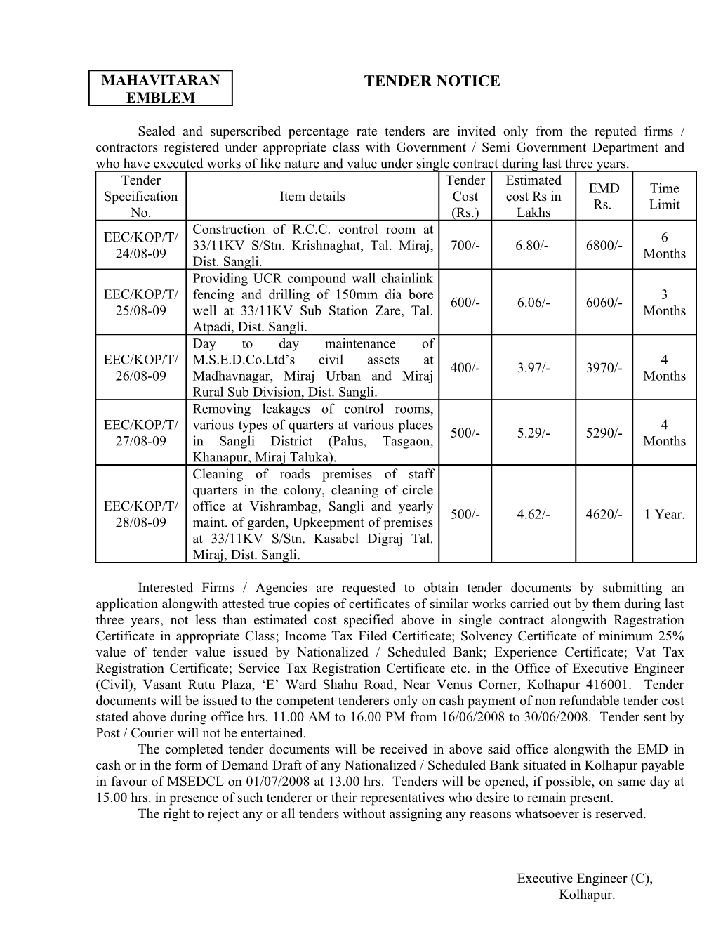 Sealed and Superscribed Percentage Rate Tenders Are Invited Only from the Reputed Firms s1