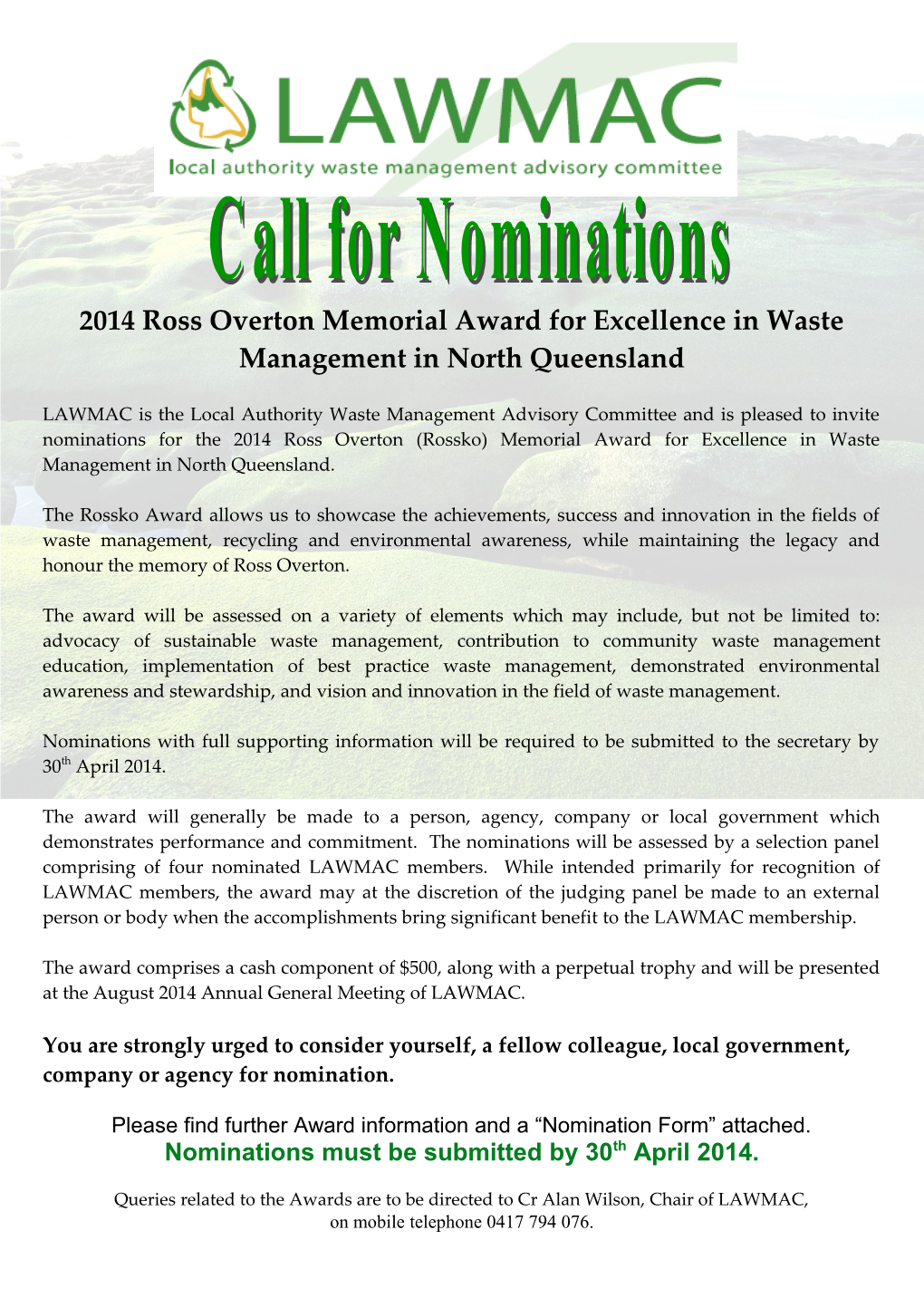 2014 Ross Overton Memorial Award for Excellence in Waste Management in North Queensland