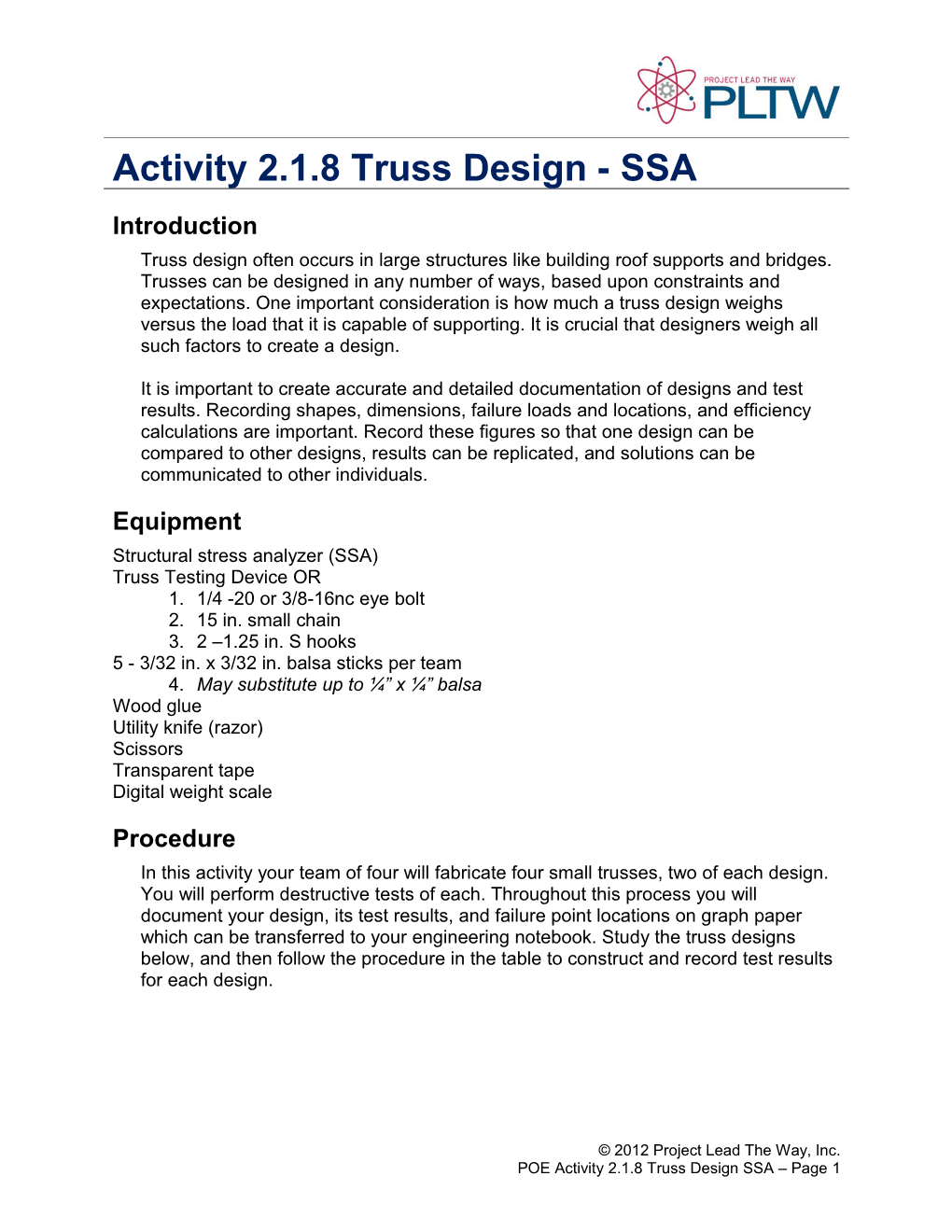Activity 2.1.8 Truss Design - SSA